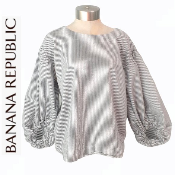 Banana Republic Tops - 💖 Banana Republic Striped Seersucker Top Balloon Sleeve Size S